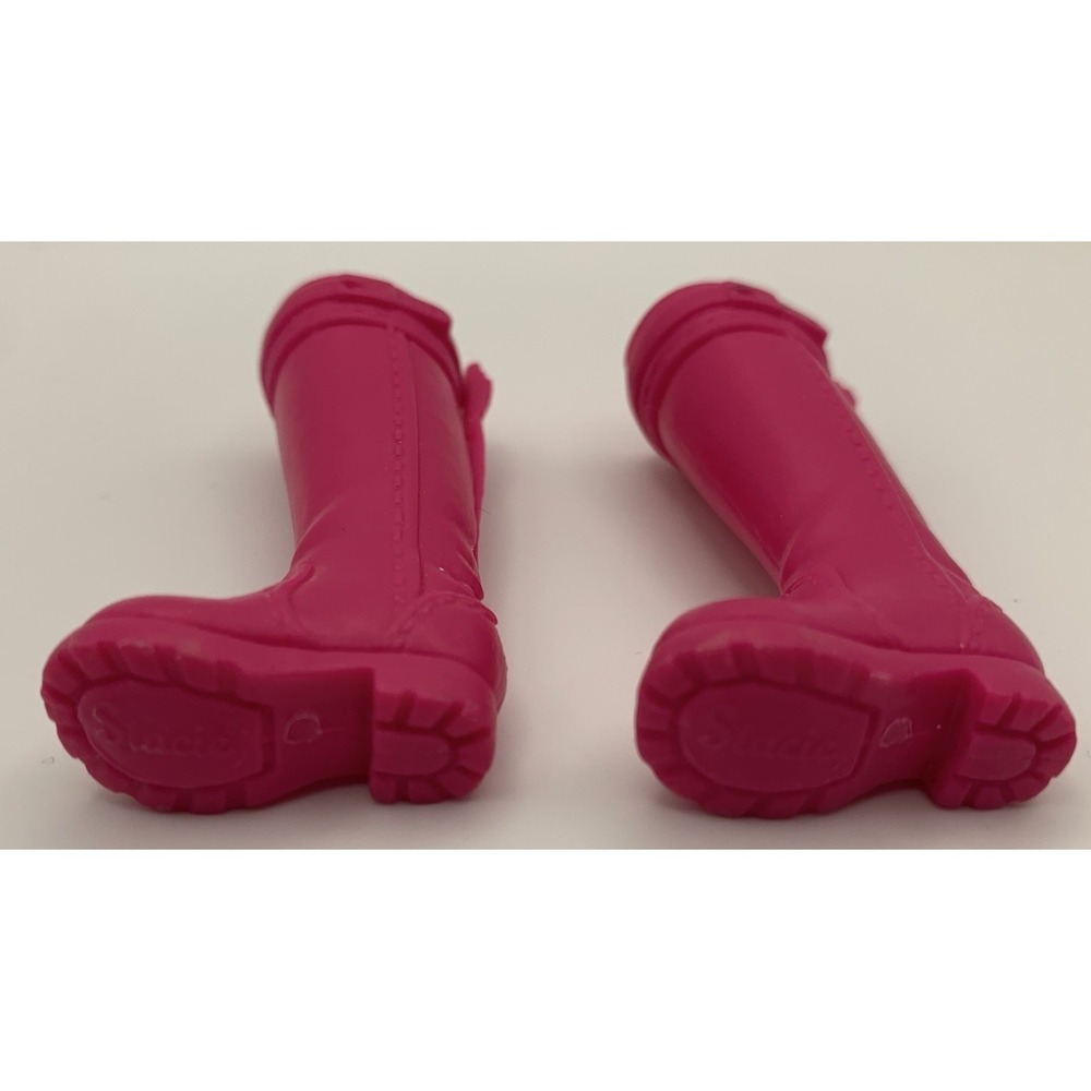 Barbie Stacie Doll Shoes Construction Combat Pink Riding Boots Flat Feet - Picture 3 of 4